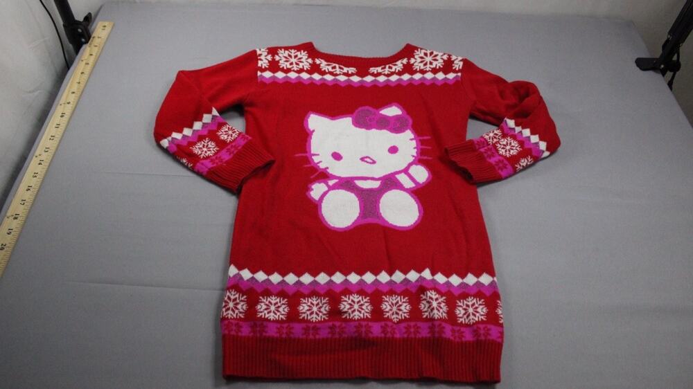 Hello Kitty Christmas Dress Girls 6-6X Red Crew Neck Long Sleeve Geometric hem